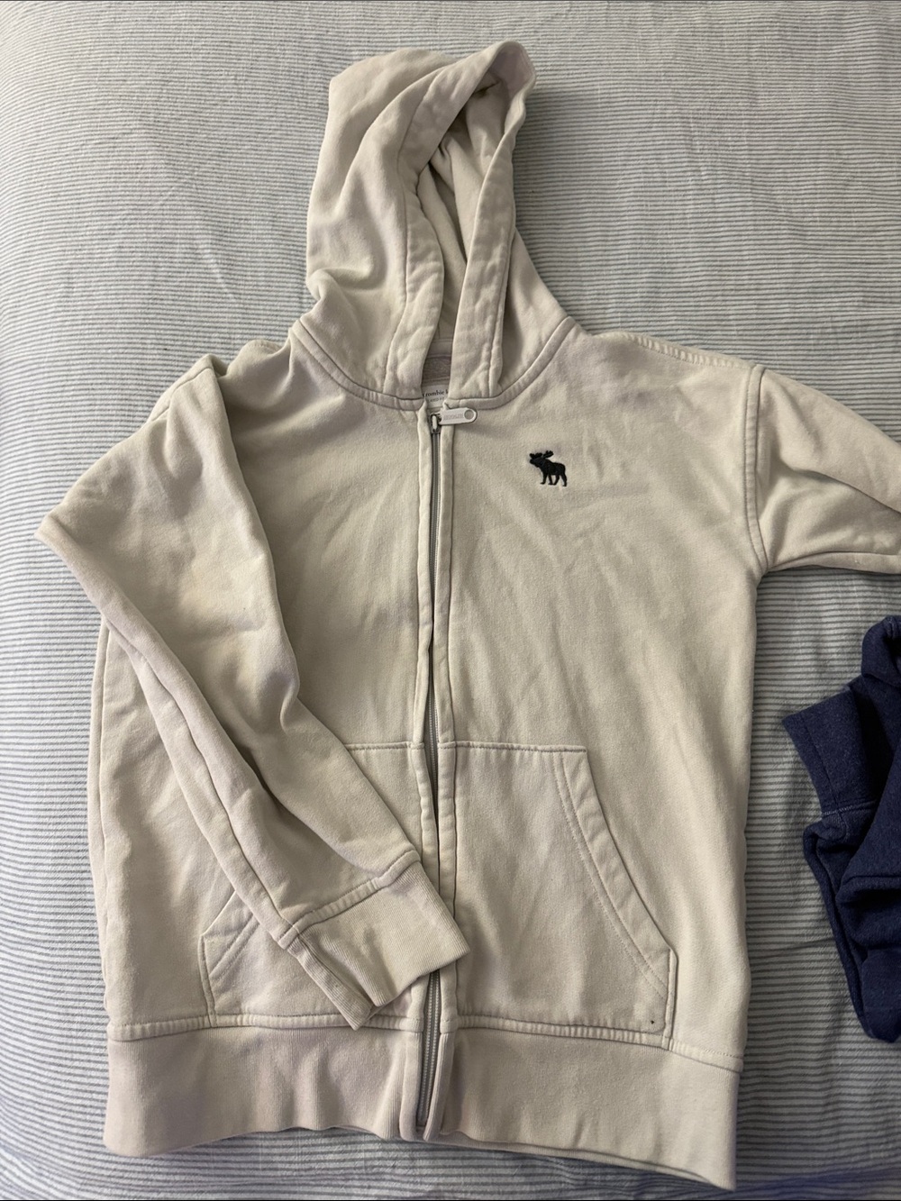 Abercrombie & Fitch Kids Cream Zip-Up Hoodie with Navy Logo